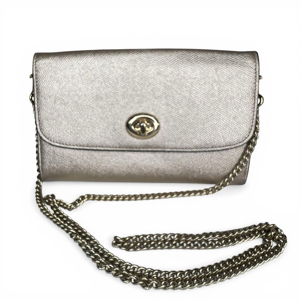 COACH Bowery Platinum Metallic Crossgrain Leather Crossbody Bag